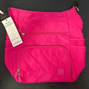 IHKWIP Ruby Pink Zig Zag Quilted Go Getter Shoulder Bag w/ Crossbody Strap.